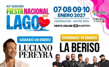 FEDERACIÓN HABILITÓ LA VENTA ONLINE PARA LA FIESTA NACIONAL DEL LAGO 2027, CON LUCIANO PEREYRA, LA BERISO Y LOS PALMERAS